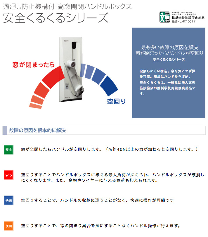 過廻し防止機構付 高窓開閉ハンドルボックス 安全くるくるシリーズ｜防災・排煙・省エネの豊和